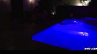 two slutty petite dipping girlfriends start sex party at a pool party