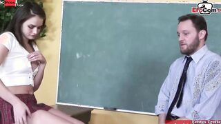 Thin dark haired Teenie college women with small boobies seduce her teacher