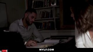 Mylf - Gigantic Boobed Cougar Moans Load While Being Boned Hard By Her Boss And Getting Facial Cum Shot
