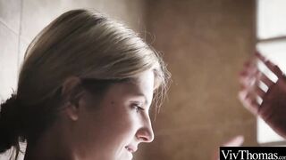 Cute Blonde Eats Sultry Brunettes Cunt into the Bathtub and Fingerbangs her to a Powerful Orgasm