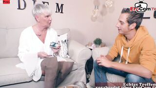 Big Tit chubby short haired german grandmother seduces the young man for sex