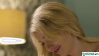 Busty blonde transsexual analed in bed