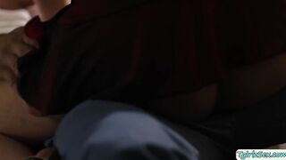 Busty blonde transsexual analed in bed