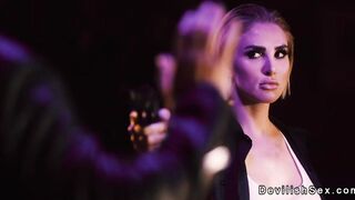 Man fucking busty blonde in chop shop