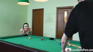 Beauty loses at pool and takes a cock