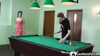 Beauty loses at pool and takes a cock