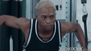 Black jock got his ass rimmed and ass fucked in the gym
