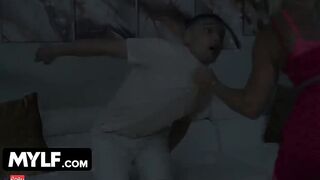 Amazing Blonde MYLF Puts on Cutie Panties and Jumps on Young Stud to Satisfy her Cuckold Husband
