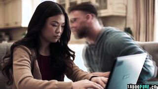 Pocket rocket Asian teen's 1st threesome!