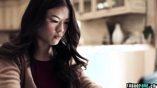Pocket rocket Asian teen's 1st threesome!