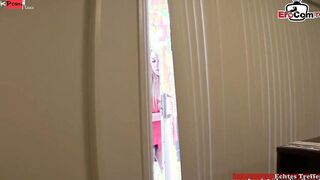 Slender blonde cunt with mouth caughty the guy watching a porn and
