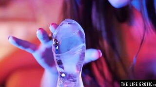 View her fucking her tight asshole with a long dildo made of ice