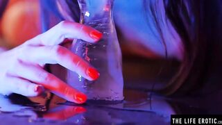 View her fucking her tight asshole with a long dildo made of ice
