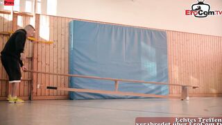 Personal Coach fucks his petite Cougar client into the locker room