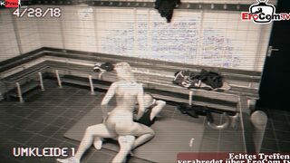 Personal Coach fucks his petite Cougar client into the locker room