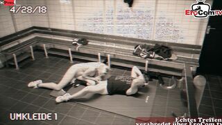 Personal Coach fucks his petite Cougar client into the locker room