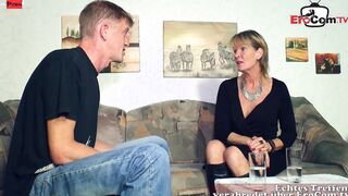 Slender older woman fucks inside her african leather high heels at the German roleplay