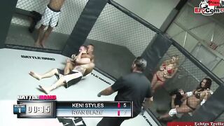 Blonde hoe with natural breasts fucks the boxing champ
