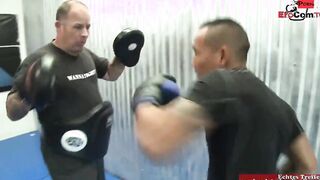 Blonde hoe with natural breasts fucks the boxing champ