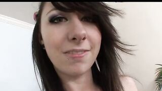 Slutty Dark Haired Getting Her Shaved Pussy Banged By A Big White Dick