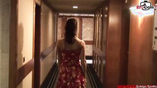 Skinny dark haired small boobies cougar seduced for anal hotel sex