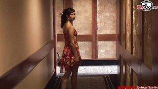 Skinny dark haired small boobies cougar seduced for anal hotel sex