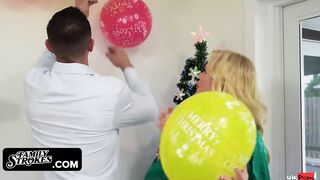 FamilyStrokes - Horny 19 Yo Grind Her Juicy Vagina While Her Stepdad Into Santa Suit Pounds Her Stepmom