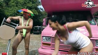 German Milf pick up from older pervert man inside outside