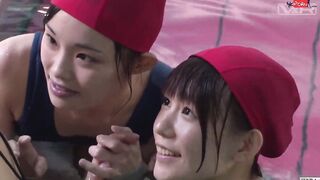 Japanese schoolgirls give swim coach underwater head