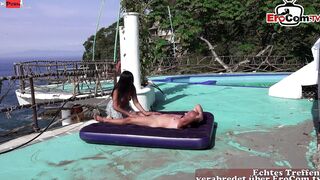 Sexual Hispanic Hottie fucks anal by the Pool with a German Tourist