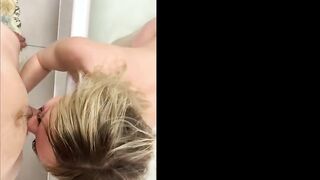 Blowing Off penis from the bathtub to the bedroom