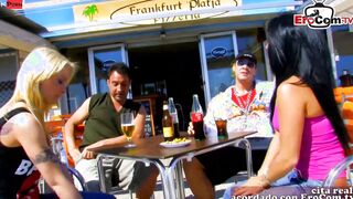 Spanish Amateurs fucking into a erotic outside foursome at the Beach
