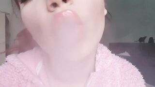 Huge pink lucious lips smoking close up