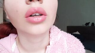 Huge pink lucious lips smoking close up
