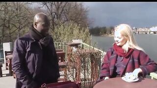 Beauty Blonde Sucks a Long African Cock and Getting Screwed by a Hung Black Stud with Her Husband's Help