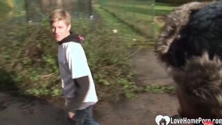 Red Head getting pounded by a pile of hay