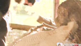 Red Head getting pounded by a pile of hay