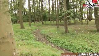 OUTDOORS SWINGER - Old naked Man inside forest fucks slender