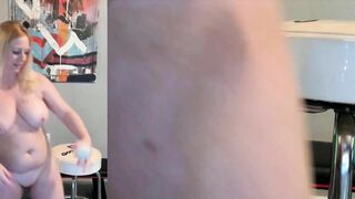 Sexy busty cougar wets panties and floor