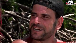 Slim red haired cunt with mouth with small jugs fucks at the beach