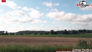 Chubby german BBW chick fucks outdoors