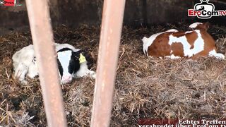 Chubby german BBW chick fucks outdoors