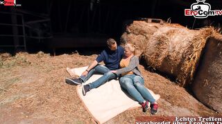 Chubby german BBW chick fucks outdoors