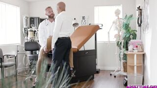 Dr. Brogan gets his face messed up by an epic cumshot!