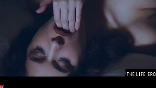 Rubbing her long puffy nipples as she fucks herself with a pencil