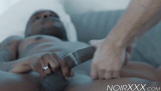Tattooed black gay Max Adonis anal fucks his hunky lover