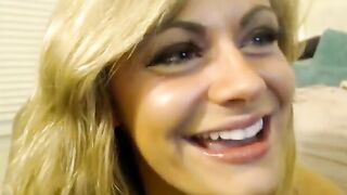 Beautiful Blonde fucks dildo and squirts