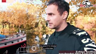 German slim blonde short hair mom pick up inside outside