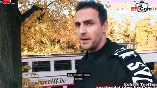 German slim blonde short hair mom pick up inside outside