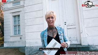 German slim blonde short hair mom pick up inside outside